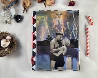 Handmade A5 Journal, Collage Cover, Lay Flat Binding