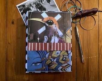 Handmade A5 Journal, Collage Cover, Lay Flat Binding