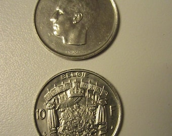 11 Pièces de monnaie de 10 Francs Belge en nickel , entre 1969 et 1979. TBE .11 Belgian Francs 10 nickel coins.