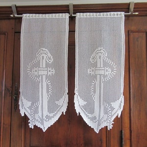 Handmade crochet privacy curtains. Marine anchor. New. Hand made crochet breakers. White cotton marine anchor. New.