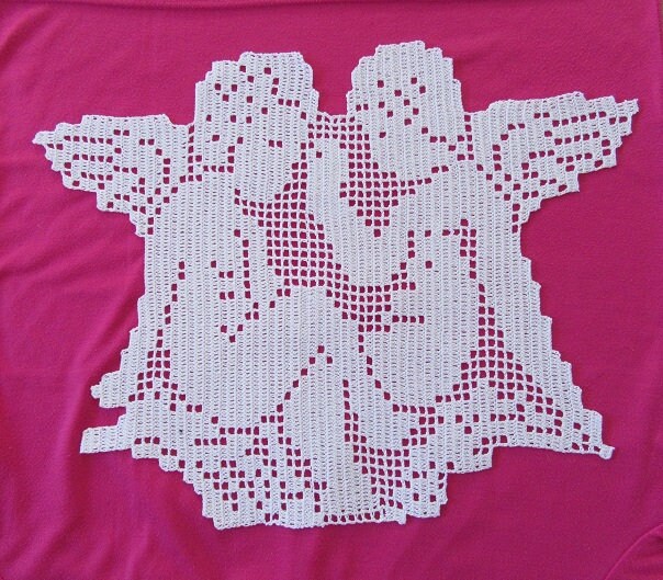 Napperon Décoratif Duo d'anges en Dentelle de Crochet Coton Blanc.