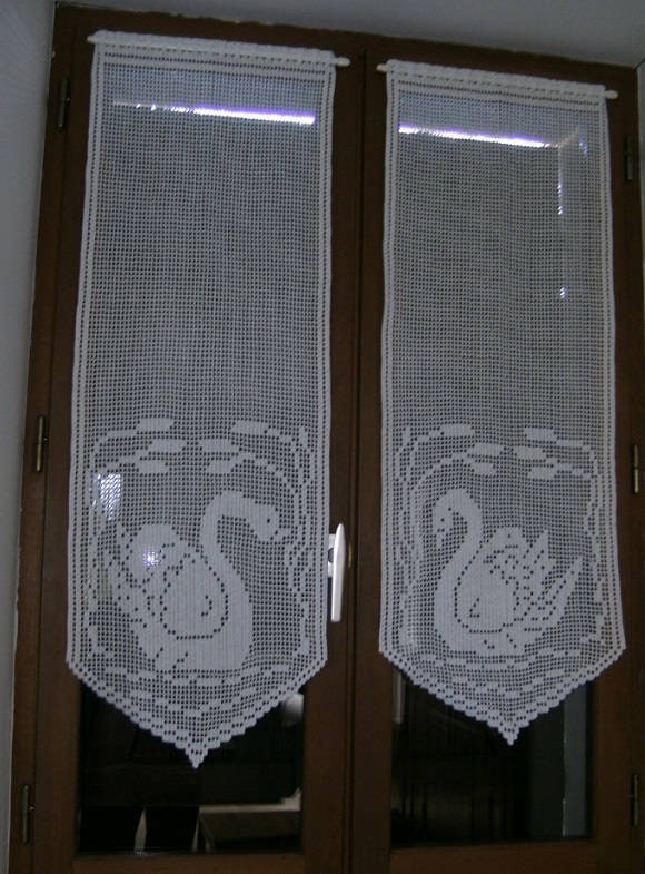 Rideaux Au Crochet Cygnes Oiseaux en Coton Blanc Fait Main .textile d'ameublement Décoration Fenêtre
