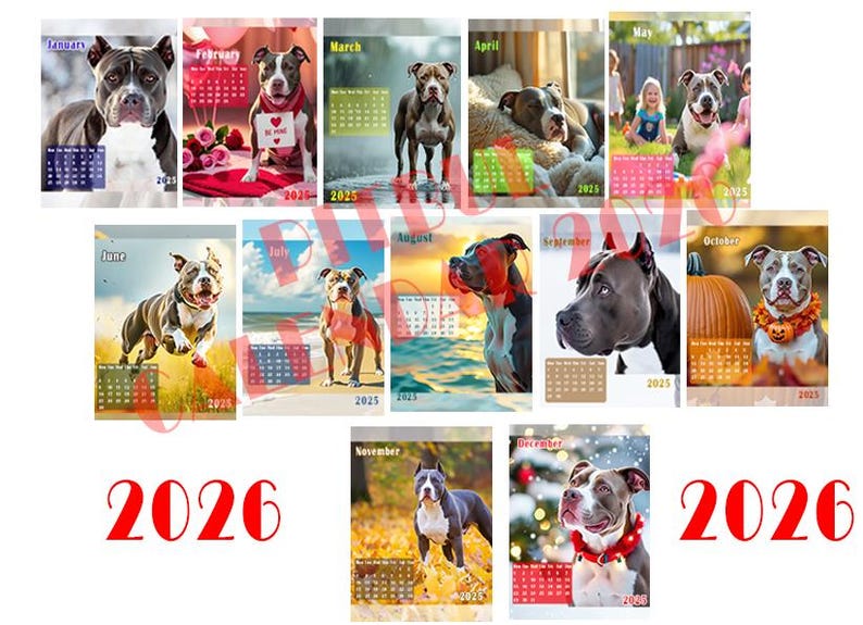 Pitbull Calendar 2026 - DOWNLOAD - Printable A4 - Etsy Israel