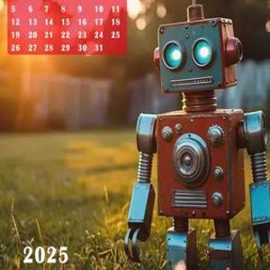 Vintage Robot 2025 - DOWNLOAD - Calendar - A4 Printable