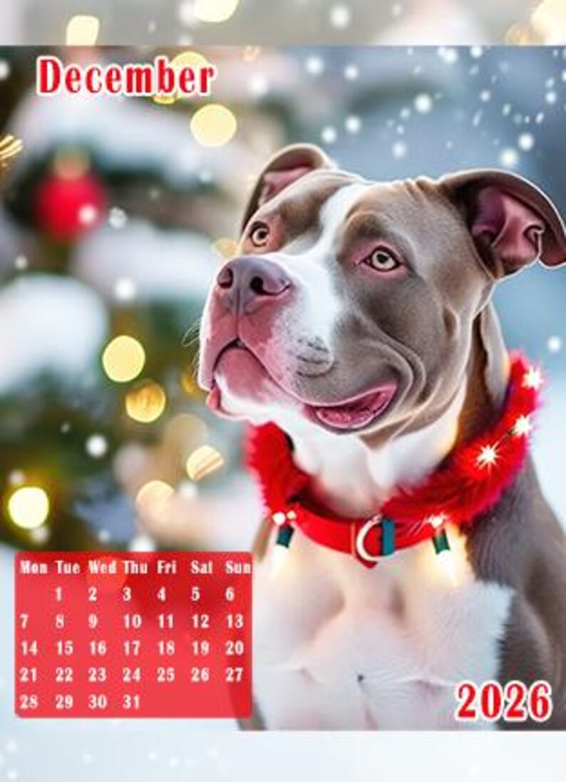 Pitbull Calendar 2026 - DOWNLOAD - Printable A4 - Etsy Israel