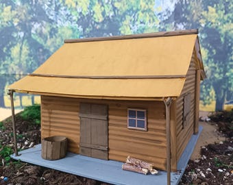 Handmade Jackie and Nuca Wooden Cabin Diorama - Cardboard and Wood - 1:20 Scale - Made to Order Miniature