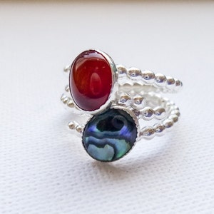 Elegant statement gemstone ring, stacking ring beaded sterling silver wire oval cabochon gemstone, Mother&#39;s Day, birthday, just for you