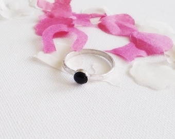 Deepest Black Onyx Sterling Silver ring, bezel set Black Onyx, Stacking ring, Midi ring