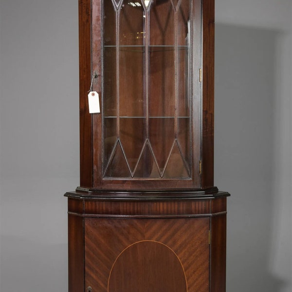 British Georgian Style Mahogany Corner Cabinet Display