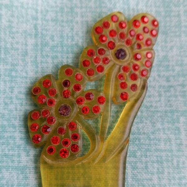 Art Deco Celluloid Ruby Red Vintage Hair Comb