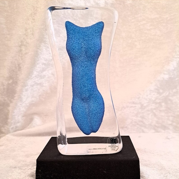 Crystal Glass Sculpture Designed by Erika höglund Målerås Signed & Labeled Art Collectable 1960s Woman's Torso