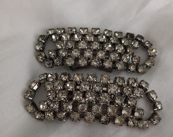 Art Deco Oval Shape Shoe Clips Musi Rhinestone Buckles Vintage Jewelry RARE Parisian