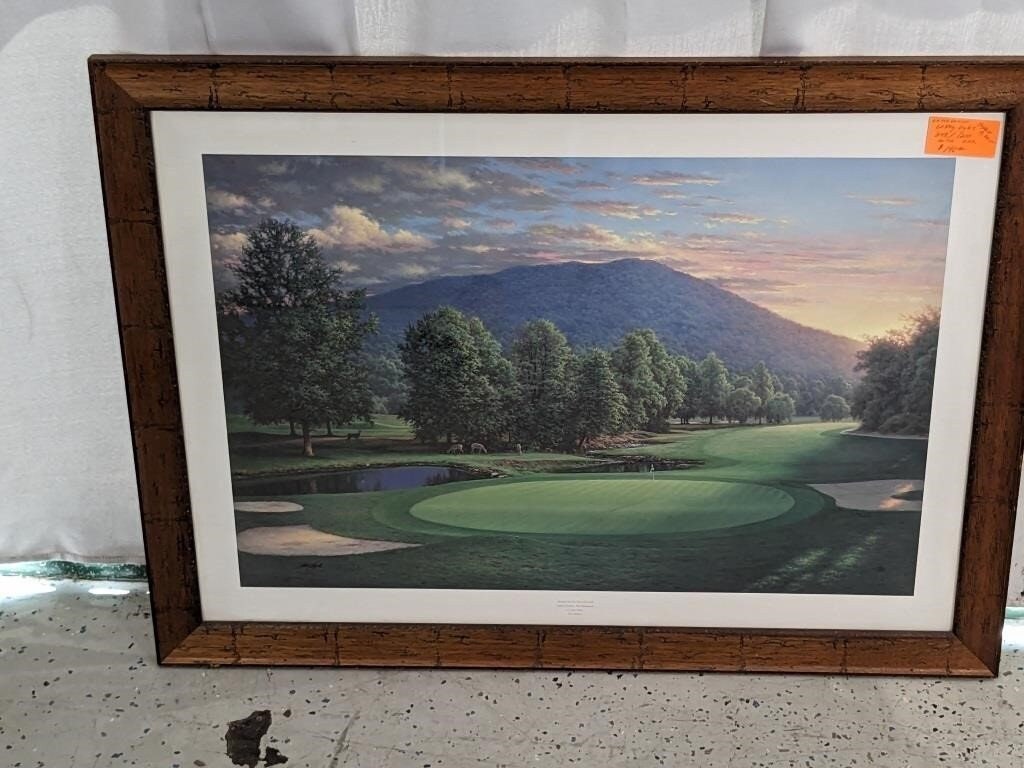 Larry Dyke Sunset on the 17th Limited Edition Golf Lithograph Framed Signed & Numbered.thumbnail