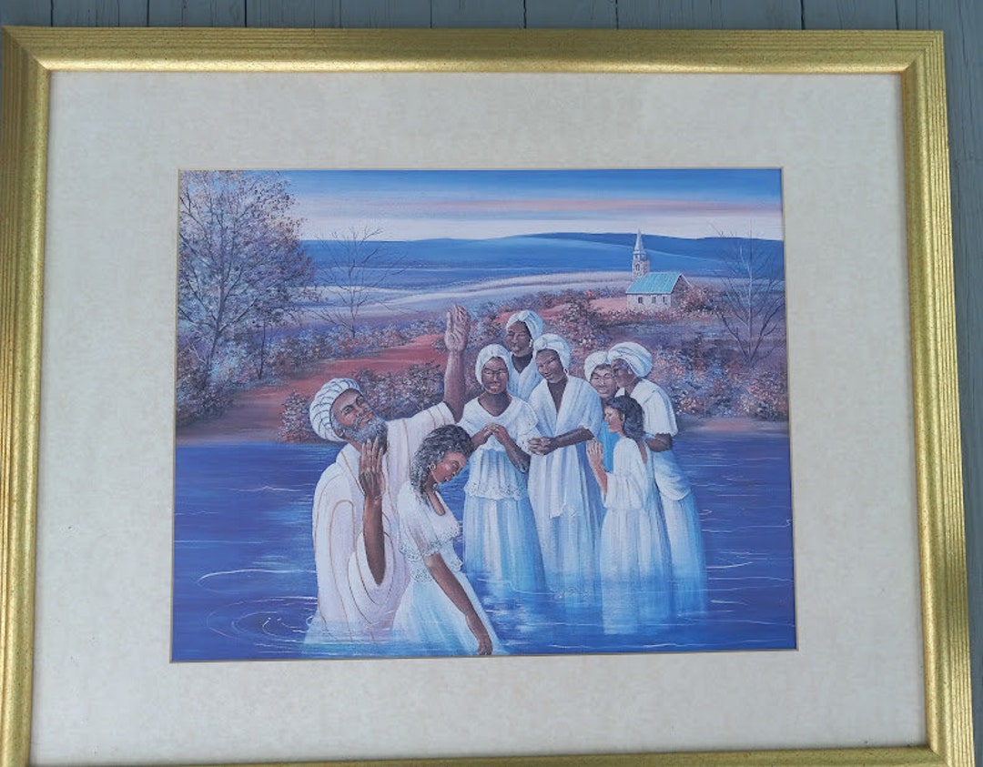 Impactint River Baptism by Jensen Black African American Religious Art