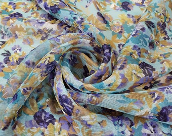 Voile di seta e lurex italiano, stampa floreale, misto seta di gelso leggera, tessuto vaporoso scintillante