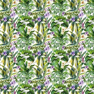 Italian Silk Satin Fabric, Lush Tropical Floral Print on Ivory, Luxury Mulberry Silk with Soft Stretch, 16 Momme, Sold by Meter