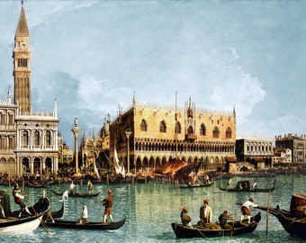Venice Print Silk Panel – 100% Mulberry Satin with Canaletto Canal Scene