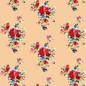 Floral Print On Mulberry Silk Satin With Peach Background | Italian Silk With Elastane | 135 cm Width