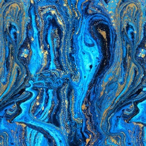 Puede incluir: Fondo abstracto de m&aacute;rmol azul y dorado con patrones en espiral y brillo.