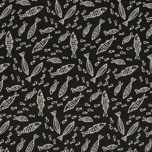 Fish Print Silk Panel – Italian Crepe de Chine, Matte 100% Mulberry Silk Fabric, Artistic Minimal Print for Blouses & Scarves