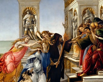 Botticelli La Calunnia Silk Panel | Italian Satin Silk Renaissance Art Print, Made in Italy