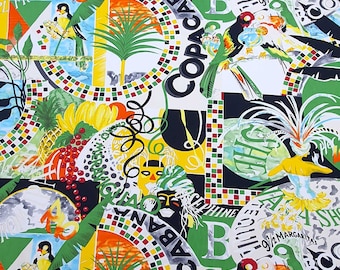 Italienischer Baumwollpopeline | Copacabana Tropical Karneval Druck, Designer Baumwolle, Hergestellt in Italien