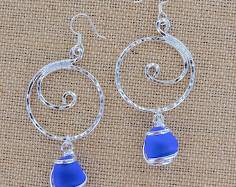 Cobalt Sea Glass Spiral Earring: XCAM-E10-SG