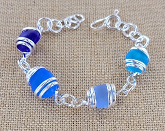 Blue Multi Sea Glass Bracelet