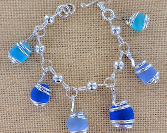 Blue Multi Sea Glass Charm Bracelet: ALP-SG-B2