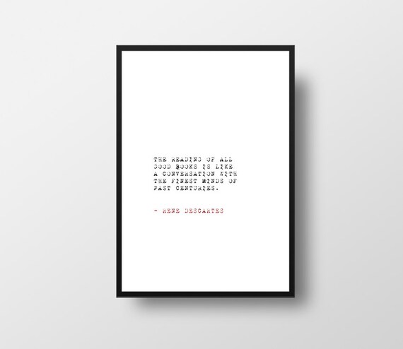 Citation De Lecture Rene Descartes Noir Et Blanc Art Mur Etsy