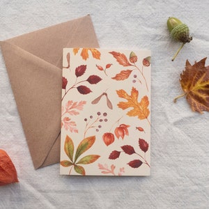 Carte de vœux feuilles et baies d’automne - Illustration botanique saisonnière - Carte postale à l’aquarelle - mini tirage d’art