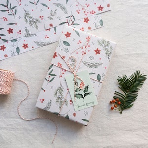Carta da regalo natalizia - Motivo botanico - Ramoscelli, fiori e bacche Carta da regalo