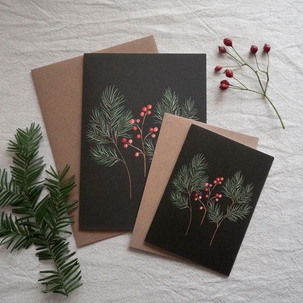 Festive Christmas greeting card - Illustrated botanical postcard