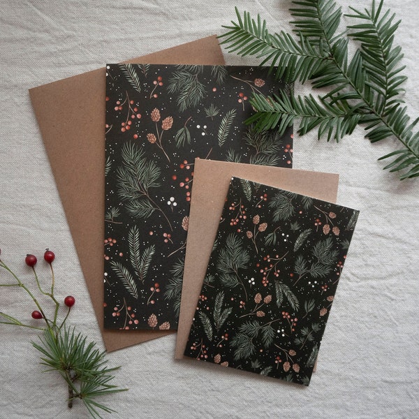 Christmas pattern greeting card - Illustrated botanical postcard