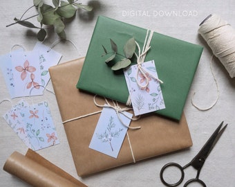 Printable gifttags - Winter botanical - Floral illustration - DIY gift wrapping labels - Instant download PDF