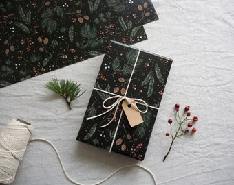 Christmas Wrapping Paper - Botanical pattern - Fir and Berries Giftwrap