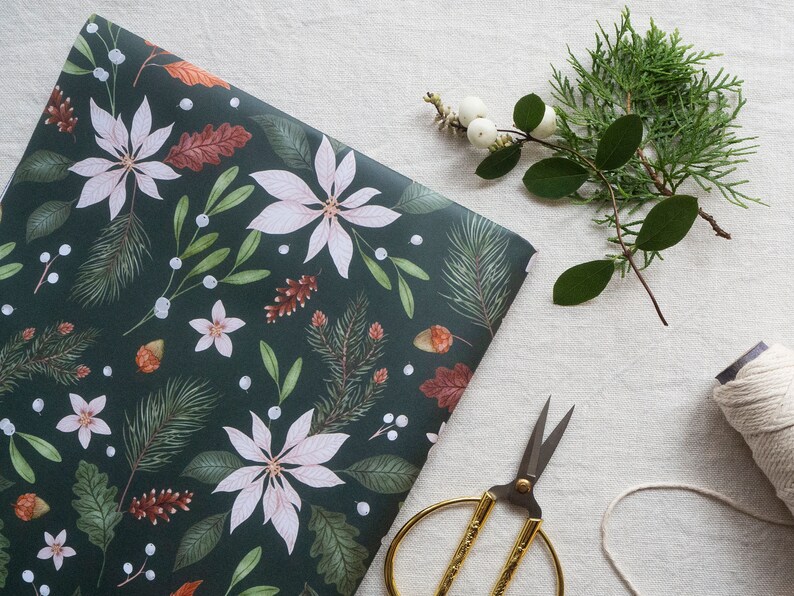 Christmas Wrapping Paper Set Botanical Patterns Pack of 4 - Etsy