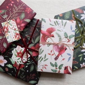 Set di carta da regalo natalizia - Motivi botanici - Confezione da 4 fogli riciclabili