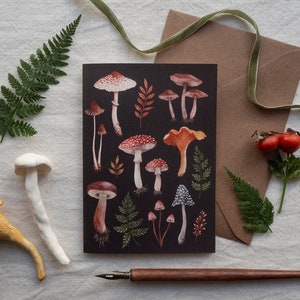 Carte de vœux d’illustration d’aquarelle de champignon - carte postale de champignons peinte à la main - mini impression d’art A6