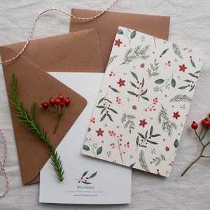 Christmas pattern greeting card Illustrated botanical postcard cream white image 2