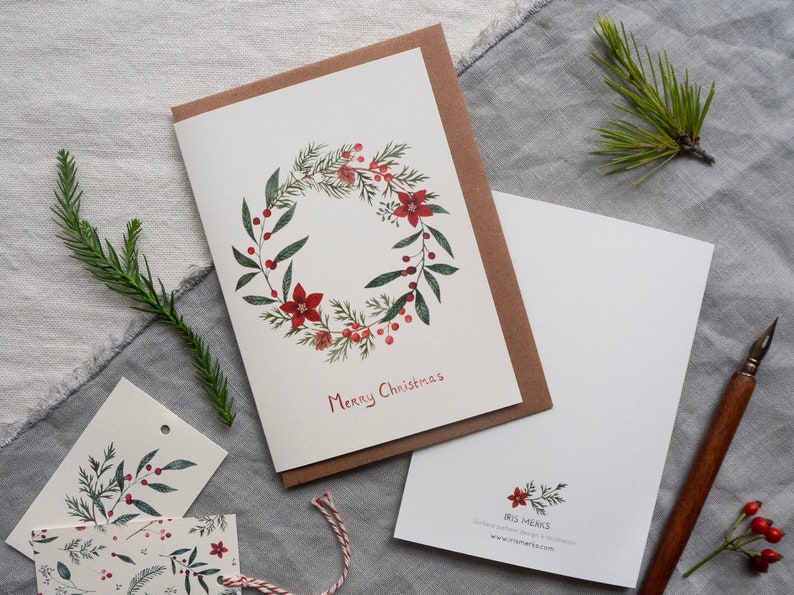 Botanical Christmas card set pack of 6 illustrated xmas greeting cards image 7