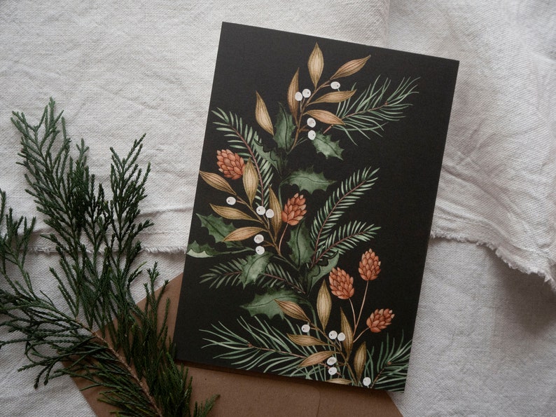 Botanical Christmas card set pack of 6 illustrated xmas greeting cards image 4
