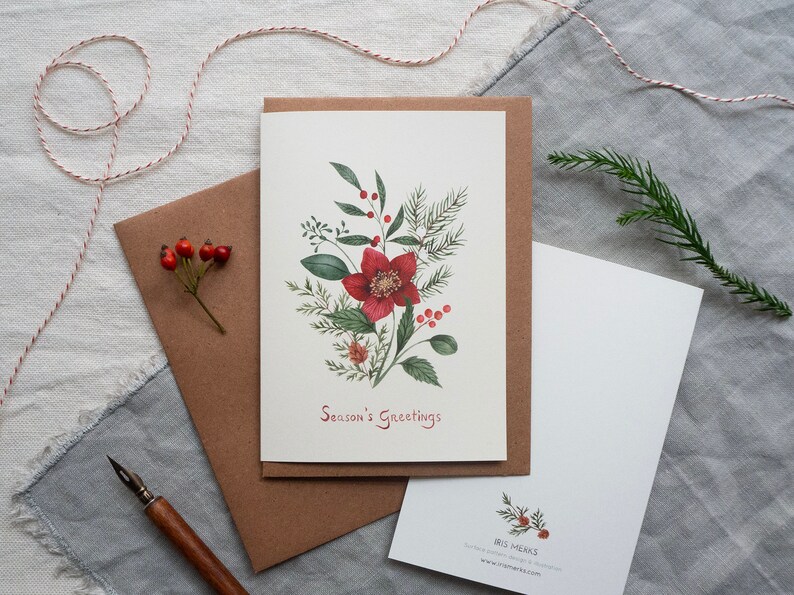 Botanical Christmas card set pack of 6 illustrated xmas greeting cards image 3