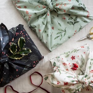 Furoshiki di Natale - Carta da regalo riutilizzabile - Tessuto da regalo ecologico - Motivo unico con rami di Natale