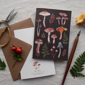Carte de vœux dillustration daquarelle de champignon carte postale de champignons peinte à la main mini impression dart A6 image 2