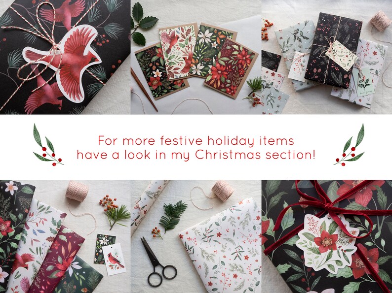 Botanical Christmas card set pack of 6 illustrated xmas greeting cards image 8