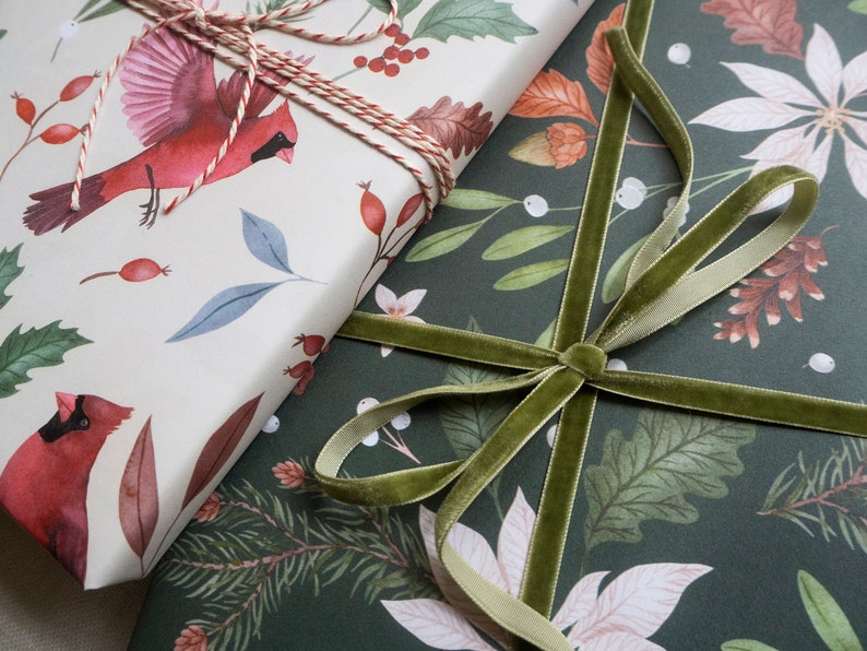 Christmas Wrapping Paper Set Botanical Patterns Pack of 4 - Etsy