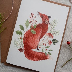 Christmas fox greeting card Illustrated woodland animal and botanical postcard image 2