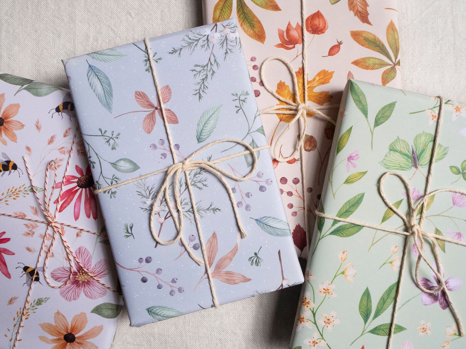 Botanical Nature Wrapping Paper Set Four Seasons Giftwrap Sheets