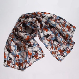 Printed satin silk scarf, luxury headscarf with abstract pattern design image 3